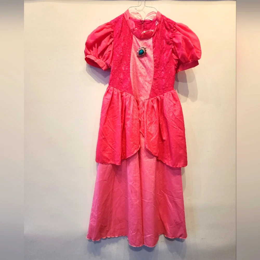 Super Mario Bros Girl's Princess Peach Dress Pink Dress Up Halloween Size 6-T‎